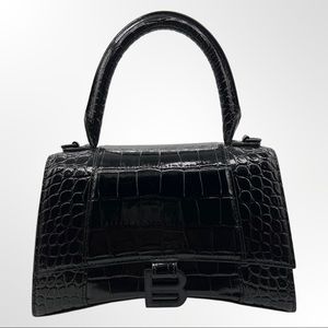 Balenciaga Black Croc-Embossed Crossbody Bag